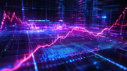 Poster - abstract digital background with colorful data visualization and graphs representing technology and 