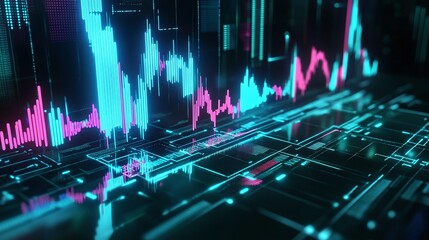 Poster - abstract digital data visualization in vibrant colors, showcasing trends and statistics on a futuris