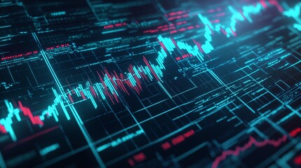 Poster - abstract digital data visualization, showcasing colorful graphs and patterns against a dark backgrou