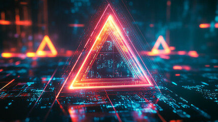 Poster - Neon triangles illuminate a futuristic digital landscape with a vibrant color palette