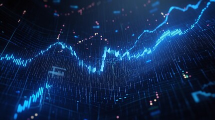Poster - Abstract digital data visualization with blue lines and graphs, representing technology and finance trends.