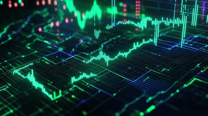 Poster - abstract digital data visualization with colorful graphs and charts representing financial trends on