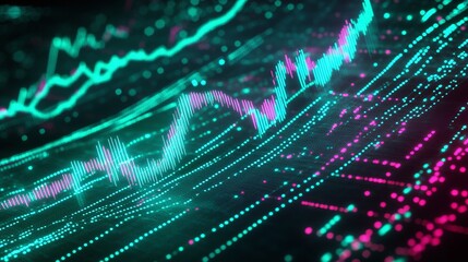 Poster - abstract digital data visualization with colorful graphs and lines representing financial trends.