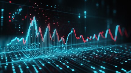 Poster - abstract digital data visualization with colorful graphs and lines representing statistics and trend