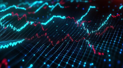 Poster - abstract digital data visualization with colorful lines and graphs, representing statistics and anal