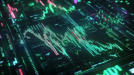 Poster - abstract digital data visualization with dynamic charts and glowing lines, showcasing high-tech anal