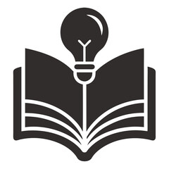 Wall Mural - Knowledge study book icon with light bulb line art vector illustration