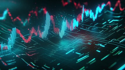 Poster - abstract digital data visualization with glowing graphs and vibrant colors on a dark background repr