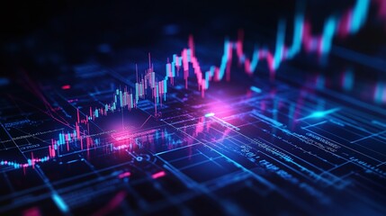 Poster - Abstract digital data visualization with glowing lines and graphs representing financial trends and analysis.