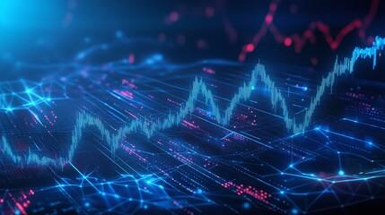 Poster - abstract digital data visualization with glowing lines and graphs representing market trends and fin