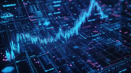 Poster - abstract digital data visualization with vibrant blue and pink lines, representing growth and analyt
