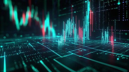 Poster - abstract digital data visualization with vibrant colors and dynamic graphs illustrating financial or