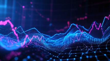 Poster - abstract digital data visualization with vibrant colors and wave patterns on a dark background.