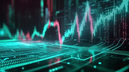 Poster - abstract digital data visualization with vibrant colors representing data analysis and market trends