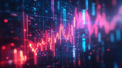 Poster - Abstract digital data visualization with vibrant colors resembling graph statistics and analytics trends.