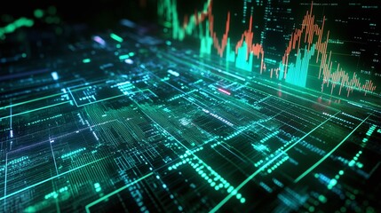 Poster - abstract digital data visualization with vibrant graphs and futuristic elements, showcasing modern t