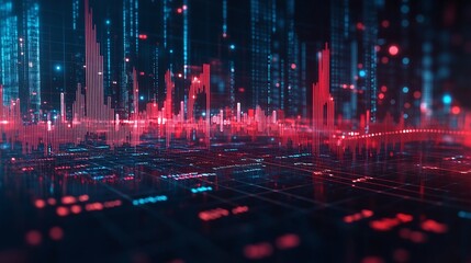 Aufkleber - abstract digital data visualization with vibrant red and blue hues, representing sound waves and fre