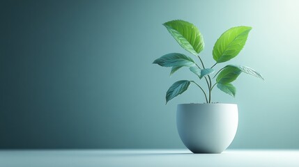 A green plant in a minimalist white pot on a soft background.