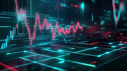 Poster - abstract digital financial chart with glowing lines and data points, futuristic tech concept.
