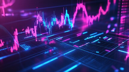 Poster - abstract digital financial chart with vibrant colors, illustrating market trends and data analysis.