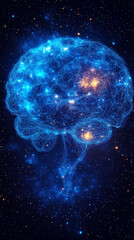 Wall Mural - A glowing brain against a starry background.
