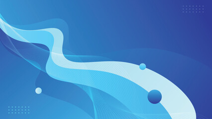 Poster - Blue background with bubbles and waves. Blue liquid abstract background with modern flow style. Suitable for presentation, promotion, decoration, cover, banner or poster needs. 