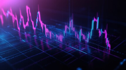 Poster - abstract digital graph representing financial market trends with vibrant colors and high-tech aesthe