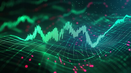 Poster - abstract digital graph visualization in vibrant colors, depicting data trends and fluctuations.