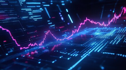Poster - abstract digital graph visualization in vibrant colors with data points and trends, representing ana