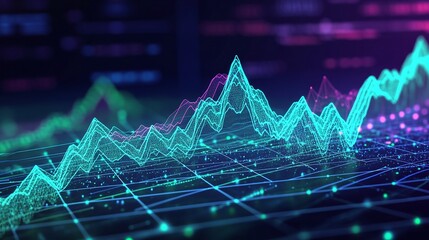 Poster - abstract digital graph visualization with vibrant blue and green lines on a dark background.