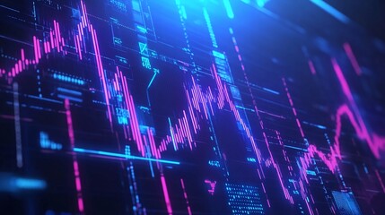 Poster - abstract digital graph with colorful lines and data visualizations in a futuristic style.