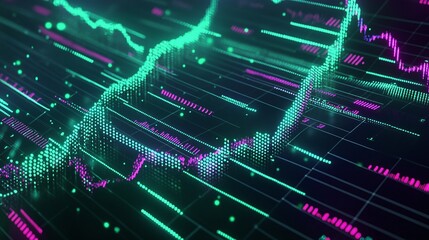 Poster - abstract digital graph with vibrant colors representing data trends and analytics on a dark backgrou