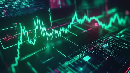 Poster - abstract digital graphic illustrating audio signals and data processing in vibrant colors.