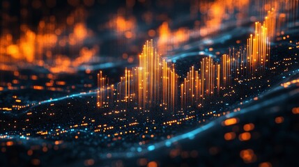 Poster - Abstract digital landscape with glowing data visualization, representing technology and innovation.