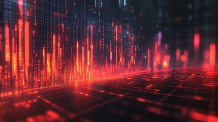 Poster - abstract digital landscape with vibrant red and blue lines, representing data visualization and mode