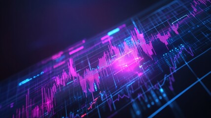 Poster - abstract digital sound wave visualization in vibrant blue and pink colors for tech-related design.