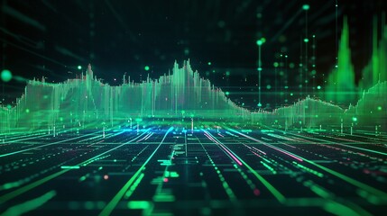 Poster - abstract digital sound wave with green tones representing audio data and technology concepts.