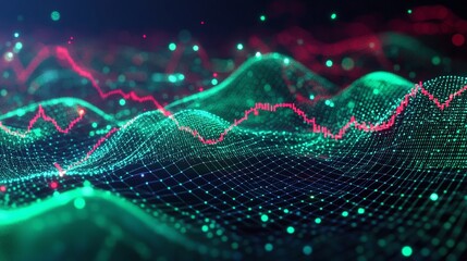 Poster - Abstract digital wave background with vibrant colors representing data visualization and analytics.