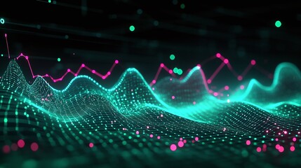 Poster - abstract digital wave illustration with vibrant colors representing data analysis and technology tre