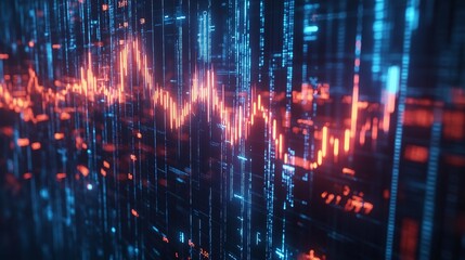 Poster - abstract digital wave pattern in vibrant colors with glowing lines representing data visualization.