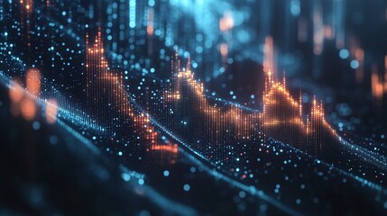 Poster - abstract digital wave pattern with bright glowing particles representing data flow.
