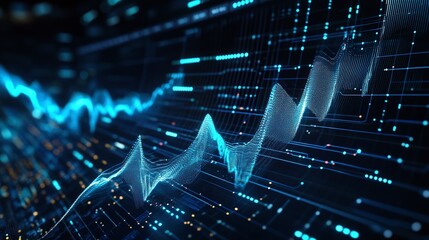 Poster - abstract digital wave patterns in blue with glowing dots on a dark background, representing data vis