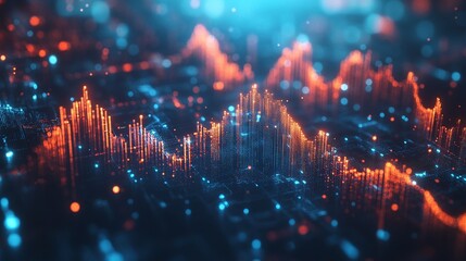 Poster - abstract digital waveform with vibrant blue and orange colors, representing data visualization and s