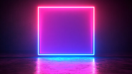 Poster - a neon-lit square frame glowing in purple and blue hues against a dark background
