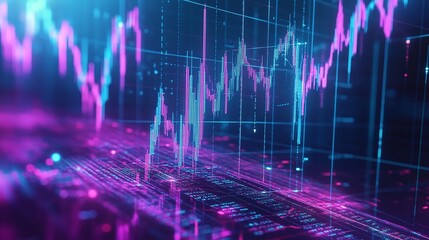 Poster - Abstract financial graph with vibrant colors representing data trends on a digital interface.