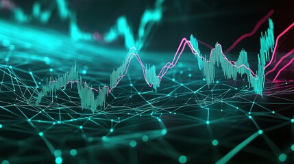 Poster - abstract representation of financial data trends in a digital environment with vibrant colors and dy