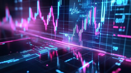 Poster - abstract representation of financial data with colorful charts and graphs on a digital interface.