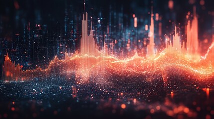 Poster - Abstract representation of sound waves with vibrant colors and glowing effects on a dark background.
