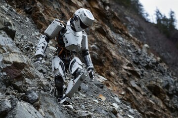 Poster - A humanoid robot deployed in a mountainous region prone to landslides, monitoring soil stability, providing early warnings, and assisting in rescue operations, navigating through unstable and hazardou