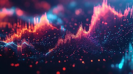 Poster - abstract visualization of data trends with vibrant colors and glowing elements on a dark background.